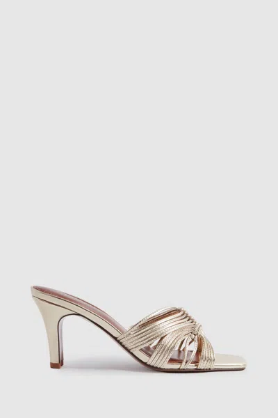 Reiss Harriet - Gold Leather Knot Detail Mules, Uk 4 Eu 37