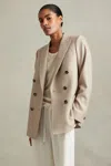 Reiss Neutral Wool Blend Double Breasted Blazer In Neutral
