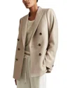 Reiss Neutral Wool Blend Double Breasted Blazer In Neutral