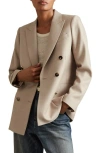 Reiss Neutral Petite Wool Blend Double Breasted Blazer In Neutral