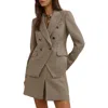 Reiss Evie Double Breasted Textured Check Blazer In Brown