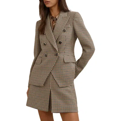 Reiss Hartley Houndstooth Double Breasted Blazer In Brown