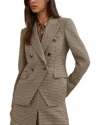 Reiss Evie Double Breasted Textured Check Blazer In Brown