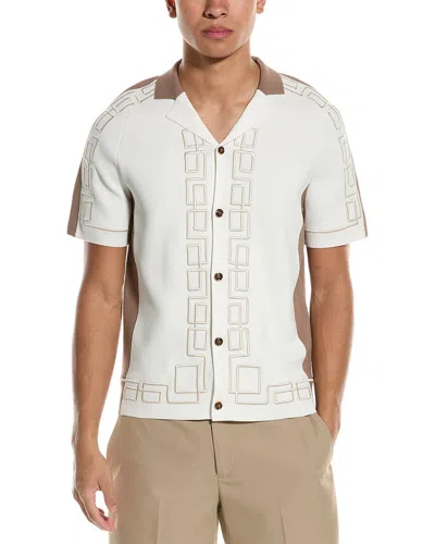 Reiss Hawk Embroidered Cuban Collar Shirt In Neutral