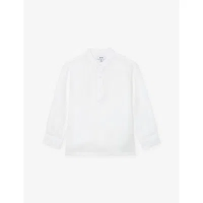 Reiss Kids' White Hawkin Grandad-collar Linen Shirt