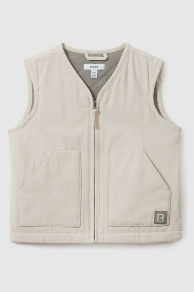 Reiss Kids' Hayes - Off White Cotton Quilted Gilet, Uk 13-14 Yrs