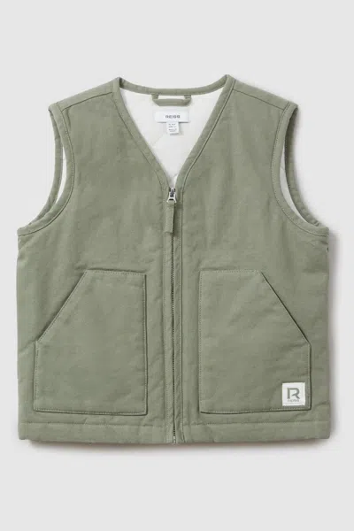 Reiss Hayes - Sage Green Cotton Quilted Gilet, Uk 13-14 Yrs