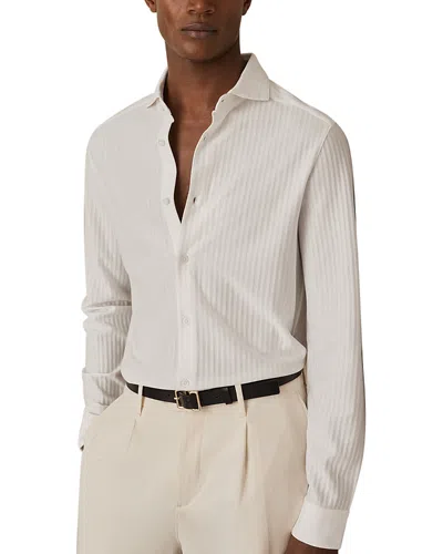 Reiss Hayes Long Sleeve Jacquard Jersey Shirt In White