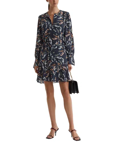 Reiss Black Hayley Printed Long Sleeve Midi Dress