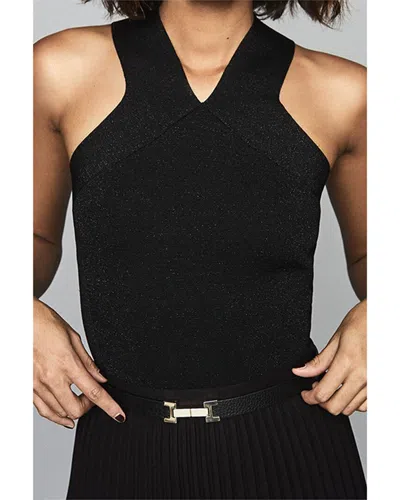 Reiss Black Velvet Halter Neck Cropped Top