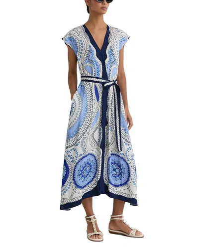 Reiss Womens Ivory Blue Heidi Scarf-print Woven Midi Dress