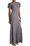 Reiss Womens Grey Helia Round-neck Flutter-sleeve Stretch-jersey Maxi Dress