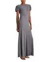 Reiss Womens Grey Helia Round-neck Flutter-sleeve Stretch-jersey Maxi Dress