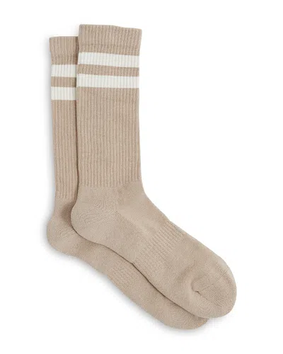 Reiss Henman Cotton Blend Rib Stripe Crew Socks In Gray
