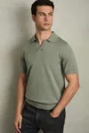 Reiss Herb Green Merino Wool Open-collar Polo Shirt