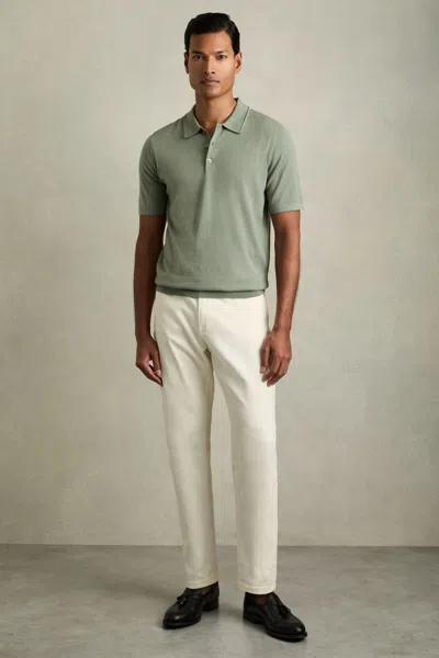 Reiss Herb Green Merino Wool Short-sleeve Polo Shirt