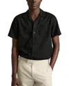 Reiss Black Herringbone Twill Cuban Collar Short Sleeve Shirt In Black