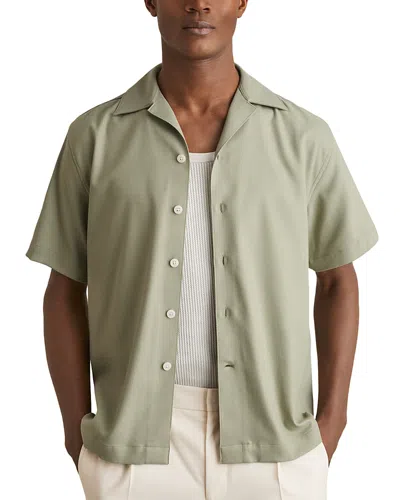 Reiss Herringbone Camp Shirt In Sage Green