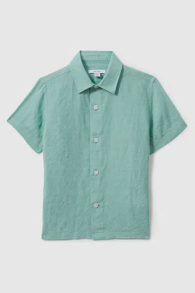 Reiss Kids' Holiday - Bermuda Green Short Sleeve Linen Shirt, Uk 12-13 Yrs