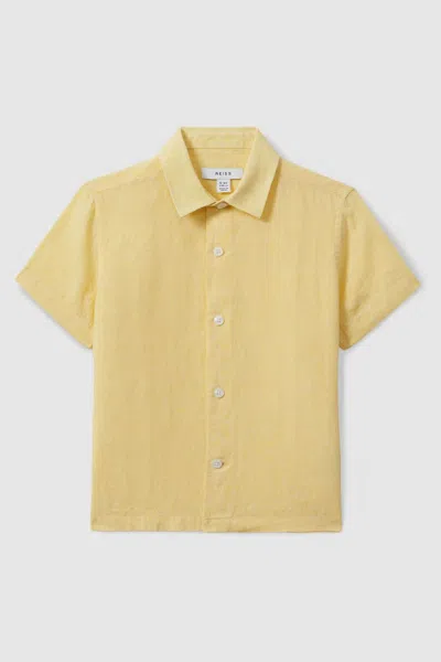 Reiss Kids' Holiday - Melon Short Sleeve Linen Shirt, Age 6-7 Years