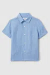 Reiss Holiday - Soft Blue Teen Short Sleeve Linen Shirt, Uk 13-14 Yrs