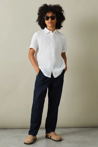 Reiss Kids' Holiday - White Short Sleeve Linen Shirt, Uk 7-8 Yrs