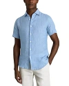 Reiss Mens Holiday Regular-fit Short-sleeve Linen Shirt Sky Blue