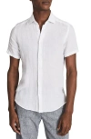 REISS REISS HOLIDAY SHORT SLEEVE LINEN BUTTON-UP SHIRT