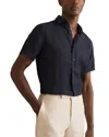 Reiss Holiday Short Sleeve Linen Shirt In Navy