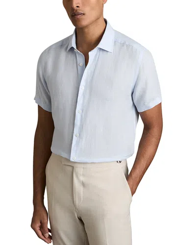 Reiss Holiday Short Sleeve Linen Shirt In Pale Blue