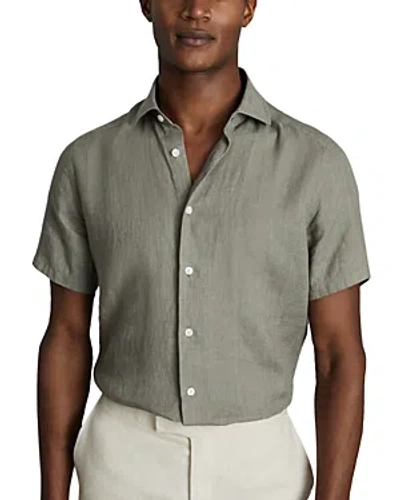 Reiss Holiday Short Sleeve Linen Shirt In Pistachio