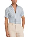 Reiss Soft Blue Herringbone Stripe Slim Fit Linen Button-through Shirt In Soft Blue