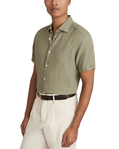 Reiss Holiday Short Sleeve Linen Shirt In Thyme Green