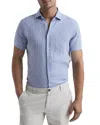 Reiss Holiday Slim Fit Short Sleeve Linen Shirt In Blue