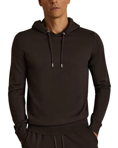 Reiss Holland Textured Sweater Hoodie In Coco Brown