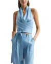 Reiss Hollie Cowl Halter Linen-blend Top In Blue