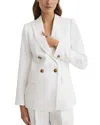 Reiss White Petite Viscose-linen Double Breasted Suit Blazer