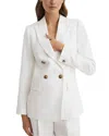 Reiss White Petite Viscose-linen Double Breasted Suit Blazer