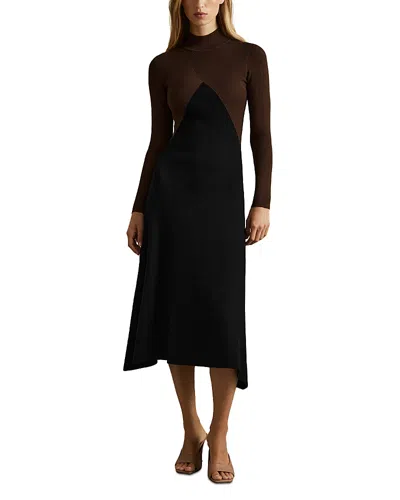 Reiss Chocolate/black Hope Colourblock Ribbed Midi Dress
