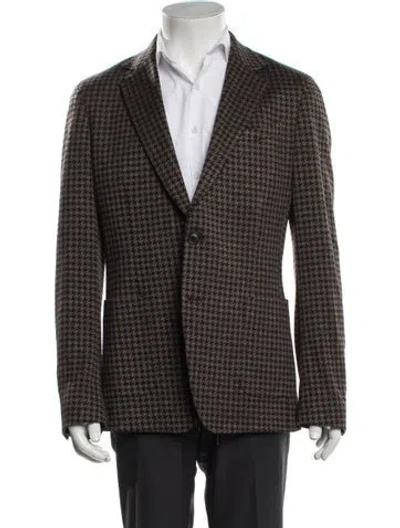 Pre-owned Reiss Houndstooth Print Blazer In Brown