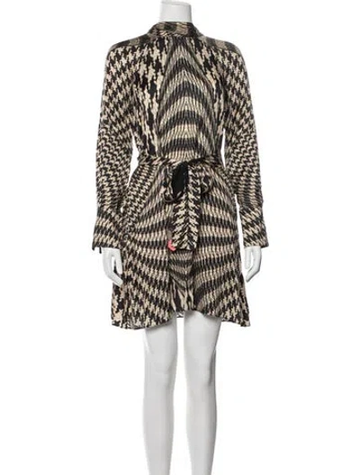Pre-owned Reiss Houndstooth Print Mini Dress In Black