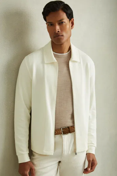 Reiss Off White Hudson Textured Zip-through Jacket