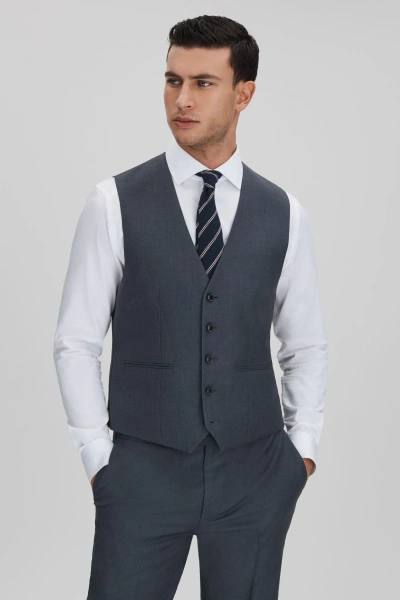 Reiss Humble - Airforce Blue Slim Fit Single Breasted Wool Waistcoat, 42