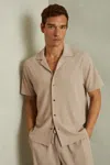 Reiss Hunt Textured Crepe Regular Fit Button Down Camp Shirt In Oatmeal