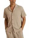 Reiss Hunt Textured Crepe Regular Fit Button Down Camp Shirt In Oatmeal