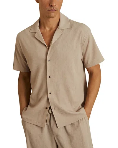 Reiss Hunt Textured Crepe Regular Fit Button Down Camp Shirt In Oatmeal