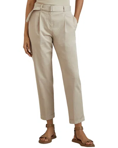 Reiss Stone Cropped Cotton Blend Belted Trousers