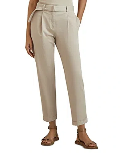 Reiss Hutton Belted Tapered Leg Pants In Stone