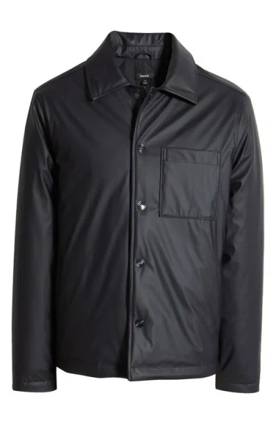 Reiss Hyde Faux Leather Shirt Jacket In Navy