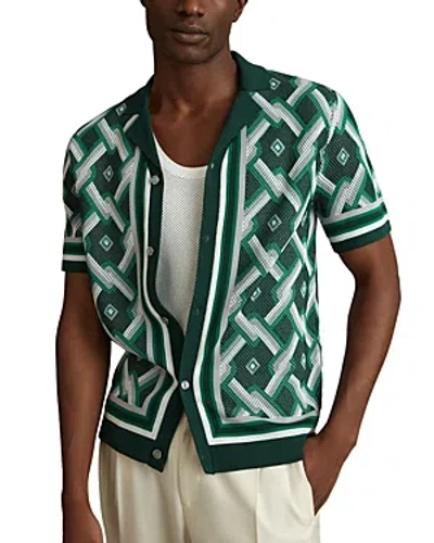 Reiss Hyde Textured Printed Camp Shirt In Green